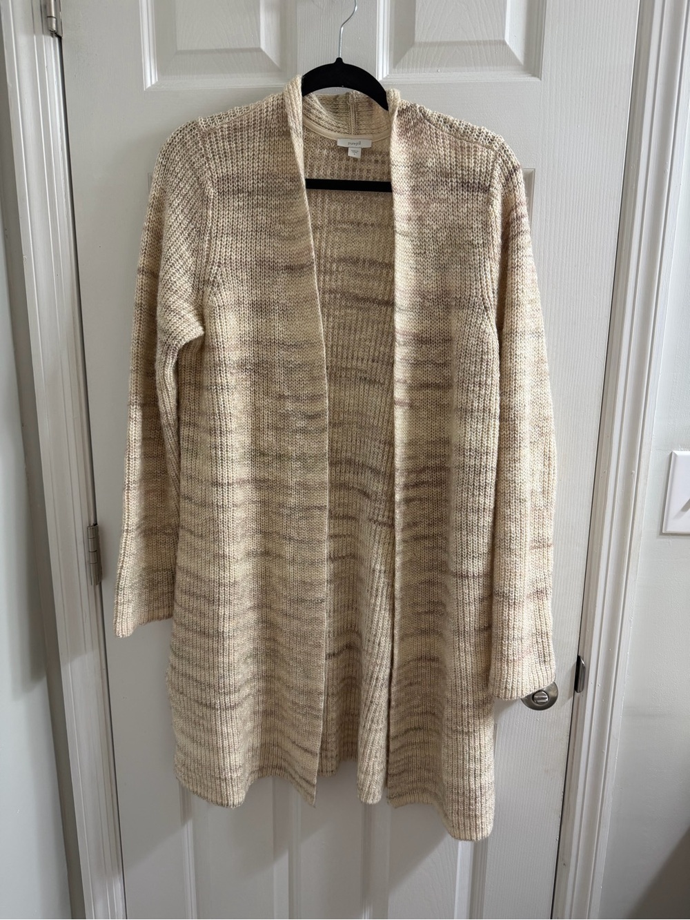 Pure Jill J.Jill Cream Oatmeal Open Front Long Cardigan Sweater Knit Size L